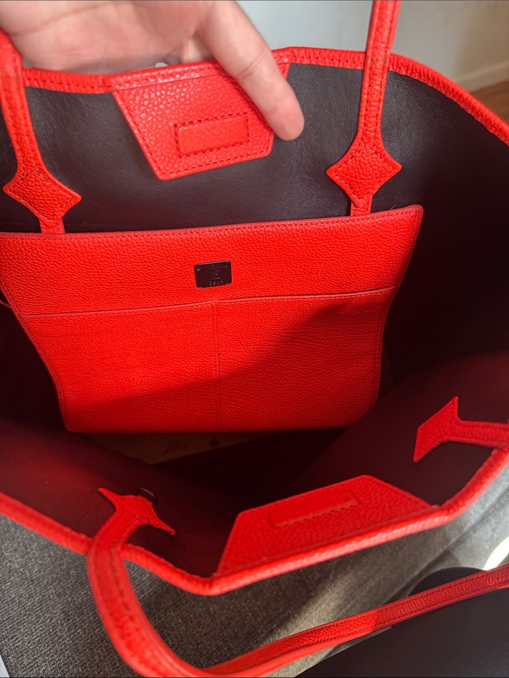MCM Cognac Visetos Tote with Bright Red Trim and Pouch - Picture 9 of 11